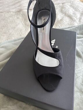 Nina Shoes Black Open-Toe Ankle Strap Stiletto Heels